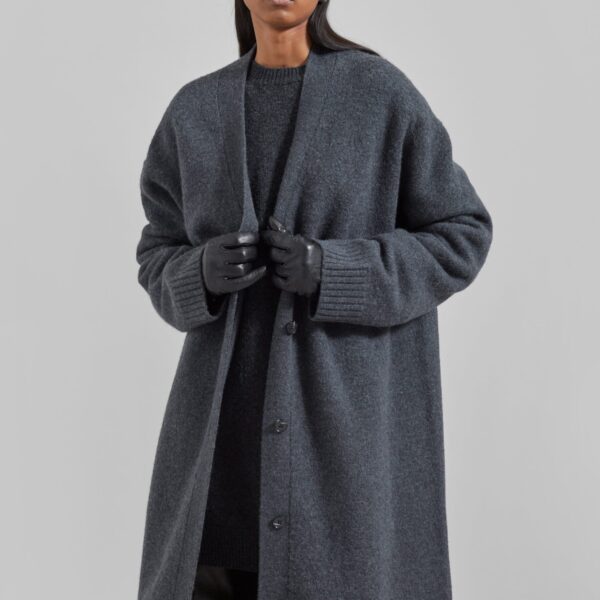 The Frankie Shop Emi Long Knit Cardigan – Dark Grey Melange, view 4