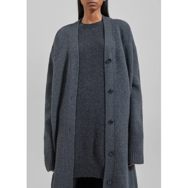 The Frankie Shop Emi Long Knit Cardigan - Dark Grey Melange - Oversized Minimalist Knitwear in Grey - Shop at Luxury Shoes 