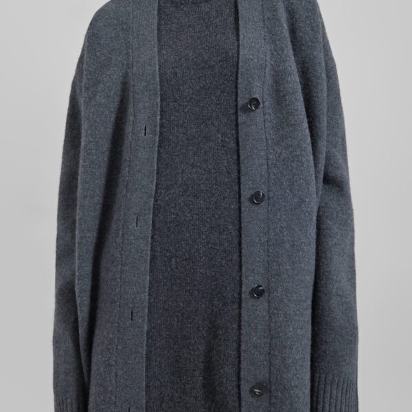 The Frankie Shop Emi Long Knit Cardigan – Dark Grey Melange, view 5