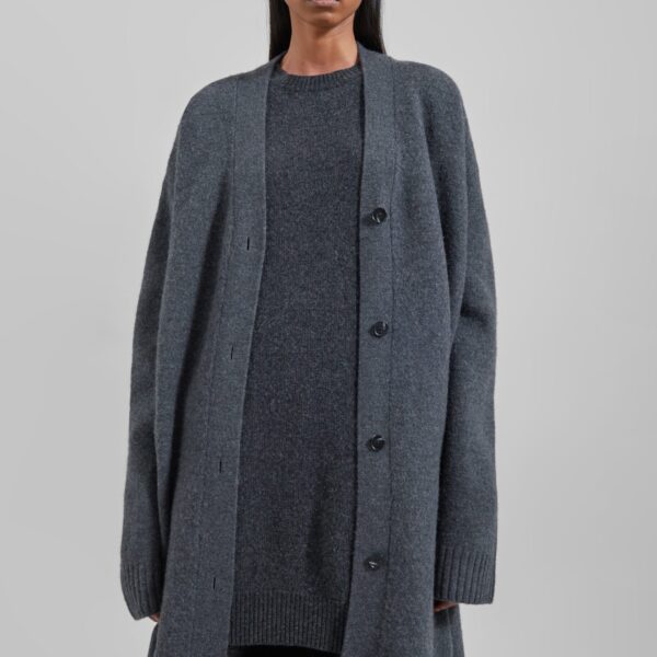 The Frankie Shop Emi Long Knit Cardigan – Dark Grey Melange, view 6