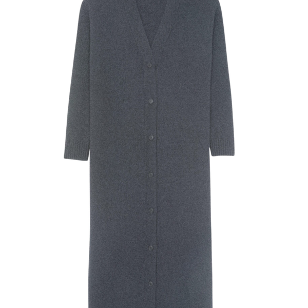The Frankie Shop Emi Long Knit Cardigan - Dark Grey Melange - Oversized Minimalist Knitwear in Grey - Shop at Luxury Shoes 