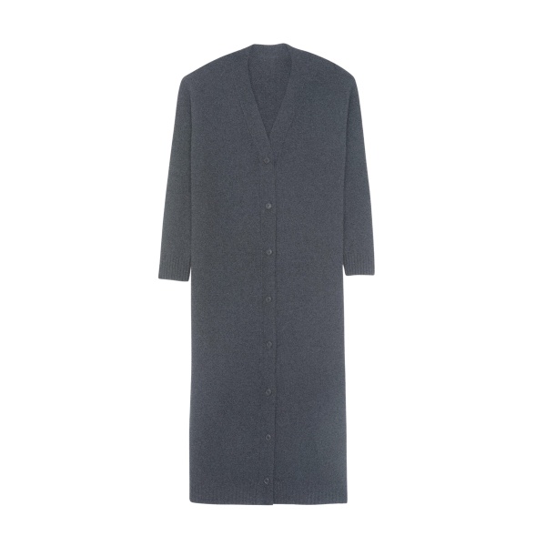 The Frankie Shop Emi Long Knit Cardigan - Dark Grey Melange - Oversized Minimalist Knitwear in Grey - Shop at Luxury Shoes 