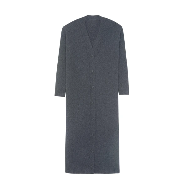 The Frankie Shop Emi Long Knit Cardigan - Dark Grey Melange - Oversized Minimalist Knitwear in Grey - Shop at Luxury Shoes 
