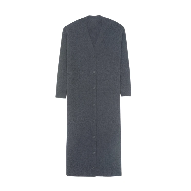 The Frankie Shop Emi Long Knit Cardigan - Dark Grey Melange - Oversized Minimalist Knitwear in Grey - Shop at Luxury Shoes 