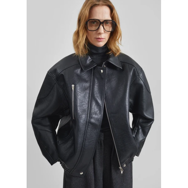 The Frankie Shop Enora Faux Leather Jacket - Black - Oversized Minimalist Jackets in Black - Shop at Luxury Shoes 