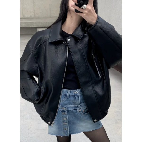 The Frankie Shop Enora Faux Leather Jacket - Black - Oversized Minimalist Jackets in Black - Shop at Luxury Shoes 