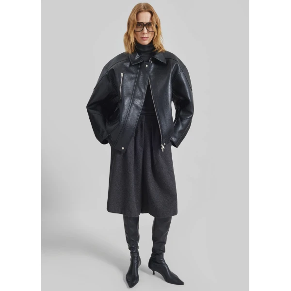 The Frankie Shop Enora Faux Leather Jacket - Black - Oversized Minimalist Jackets in Black - Shop at Luxury Shoes 