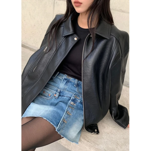 The Frankie Shop Enora Faux Leather Jacket - Black - Oversized Minimalist Jackets in Black - Shop at Luxury Shoes 