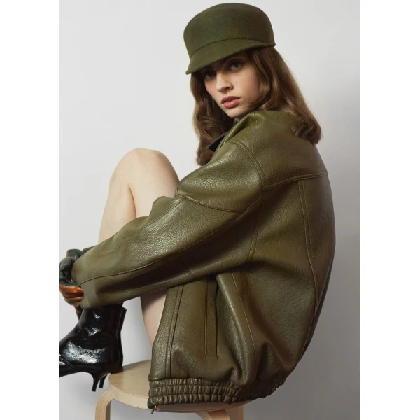The Frankie Shop Enora Faux Leather Jacket – Olive, view 2
