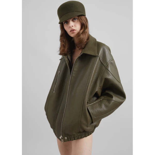 The Frankie Shop Enora Faux Leather Jacket – Olive, view 3