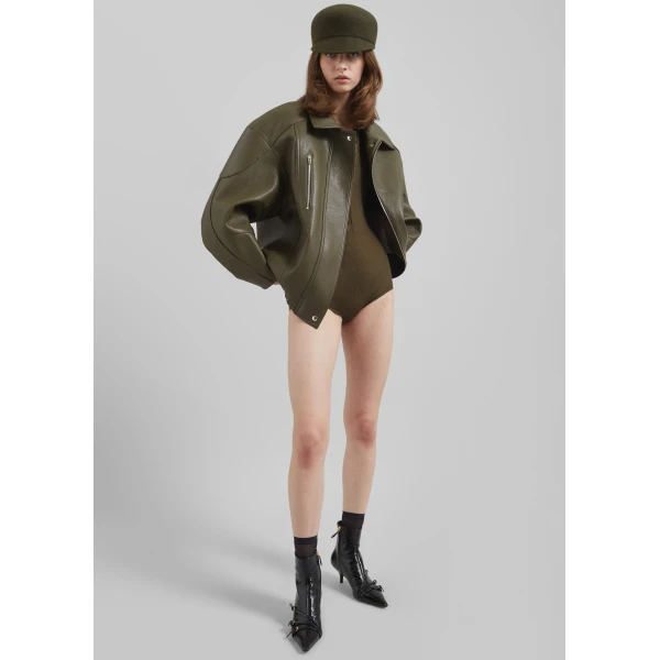 The Frankie Shop Enora Faux Leather Jacket – Olive, view 4