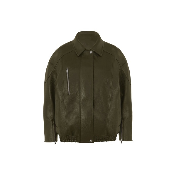 The Frankie Shop Enora Faux Leather Jacket - Olive - Oversized Minimalist Jackets in Green - Shop at Luxury Shoes 