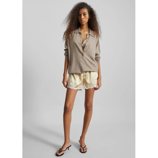 The Frankie Shop Eri Satin Shorts - Vanilla Cream - Oversized Minimalist Shorts in Ivory - Shop at Luxury Shoes 