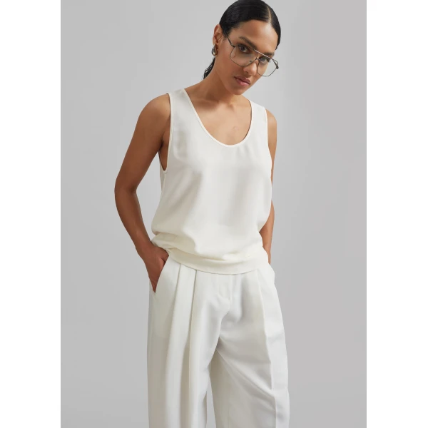 The Frankie Shop Esten Tank Top - Ivory - Oversized Minimalist Tops in Ivory - Shop at Luxury Shoes 