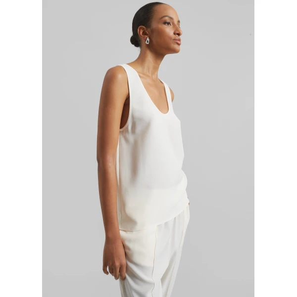 The Frankie Shop Esten Tank Top - Ivory - Oversized Minimalist Tops in Ivory - Shop at Luxury Shoes 