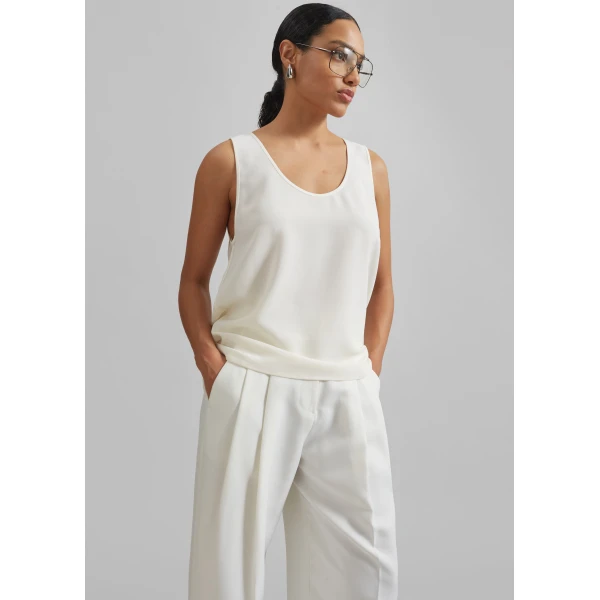 The Frankie Shop Esten Tank Top - Ivory - Oversized Minimalist Tops in Ivory - Shop at Luxury Shoes 
