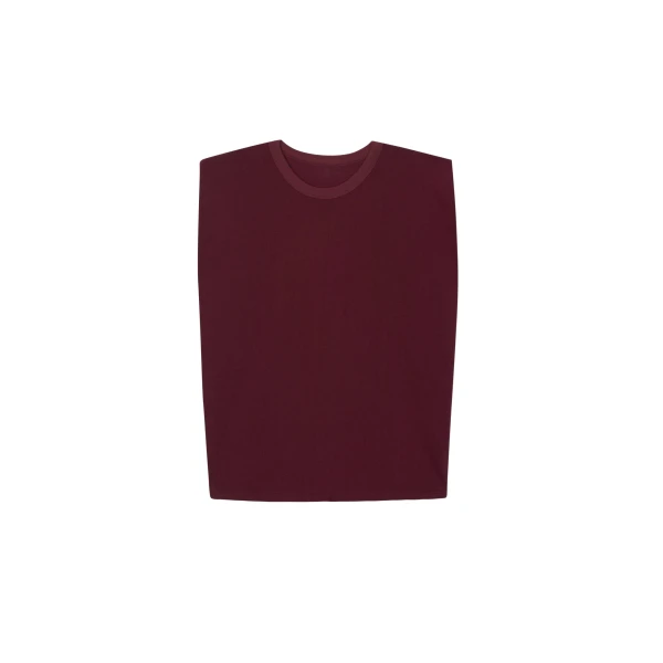 The Frankie Shop Eva Padded Shoulder Muscle T-Shirt - Burgundy - Oversized Minimalist Tops in Red - Shop at Luxury Shoes 
