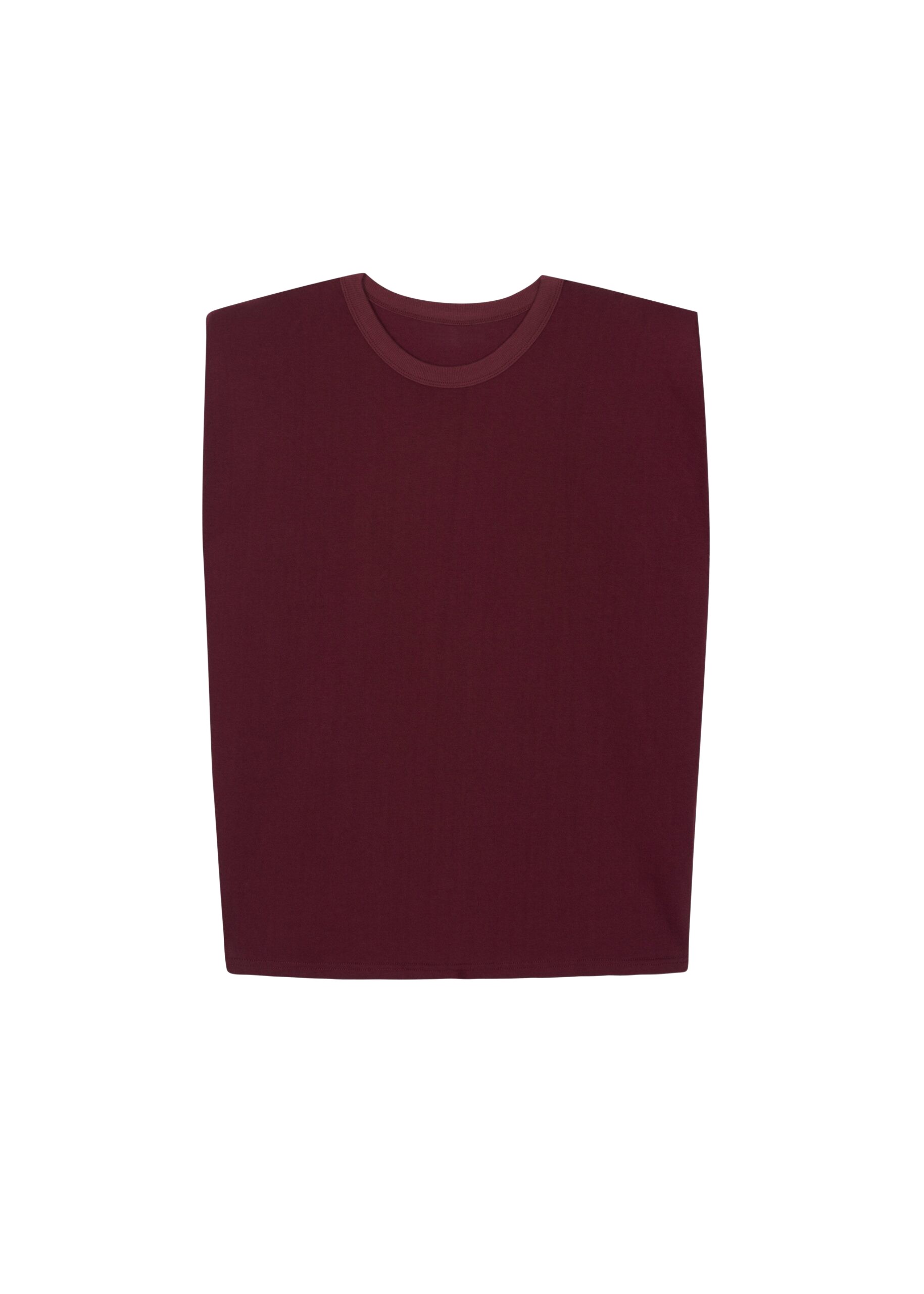 The Frankie Shop Eva Padded Shoulder Muscle T-Shirt - Burgundy - Oversized Minimalist Tops in Red - Shop at Luxury Shoes 