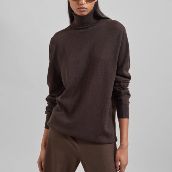 The Frankie Shop Eve Thin Turtleneck Sweater – Dark Brown, view 2