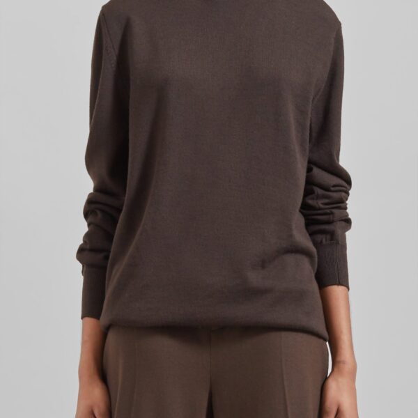 The Frankie Shop Eve Thin Turtleneck Sweater – Dark Brown, view 3