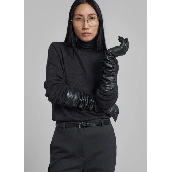 The Frankie Shop Eve Thin Turtleneck Sweater - Dark Grey Melange - Oversized Minimalist Knitwear in Grey - Shop at Luxury Shoes 