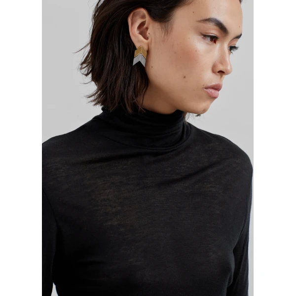 The Frankie Shop Evren Sheer Turtleneck - Black - Oversized Minimalist Knitwear in Black - Shop at Luxury Shoes 