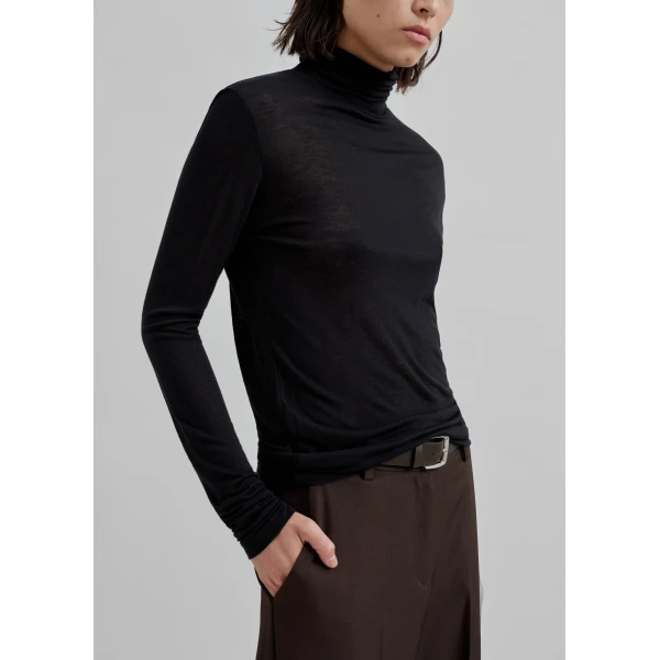 The Frankie Shop Evren Sheer Turtleneck - Black - Oversized Minimalist Knitwear in Black - Shop at Luxury Shoes 