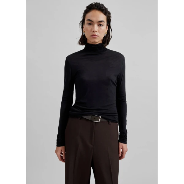 The Frankie Shop Evren Sheer Turtleneck - Black - Oversized Minimalist Knitwear in Black - Shop at Luxury Shoes 