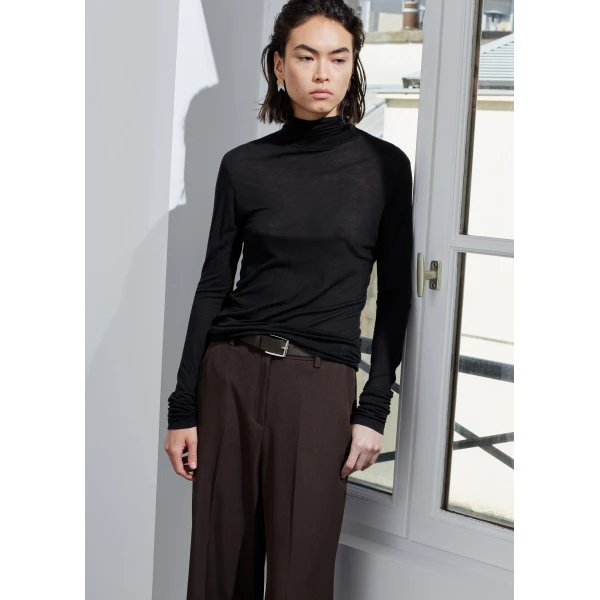 The Frankie Shop Evren Sheer Turtleneck - Black - Oversized Minimalist Knitwear in Black - Shop at Luxury Shoes 