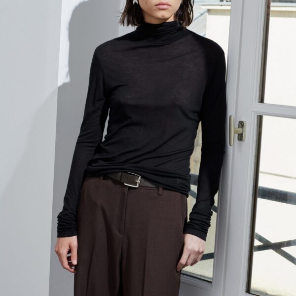 The Frankie Shop Evren Sheer Turtleneck – Black Knit, view 6