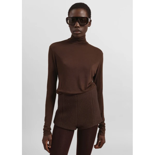 The Frankie Shop Evren Sheer Turtleneck - Brown - Oversized Minimalist Knitwear in Beige - Shop at Luxury Shoes 