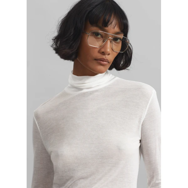 The Frankie Shop Evren Sheer Turtleneck - White - Oversized Minimalist Knitwear in White - Shop at Luxury Shoes 