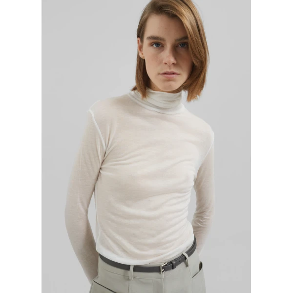 The Frankie Shop Evren Sheer Turtleneck - White - Oversized Minimalist Knitwear in White - Shop at Luxury Shoes 