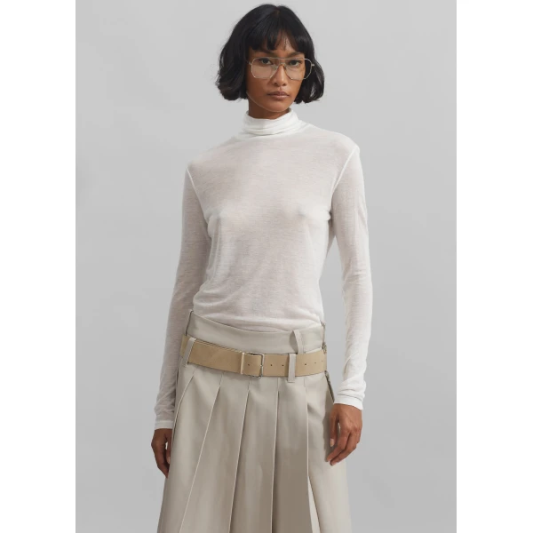 The Frankie Shop Evren Sheer Turtleneck - White - Oversized Minimalist Knitwear in White - Shop at Luxury Shoes 