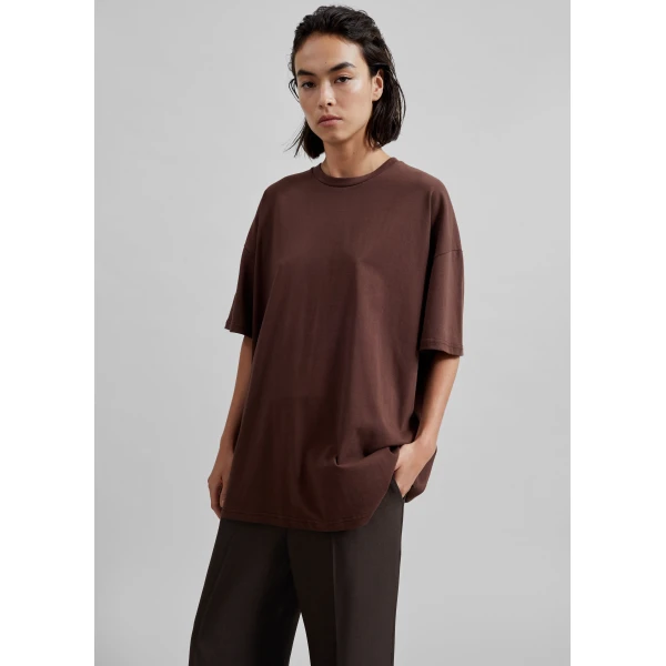 The Frankie Shop Faro Boxy Tee - Brown - Oversized Minimalist Tops in Beige - Shop at Luxury Shoes 
