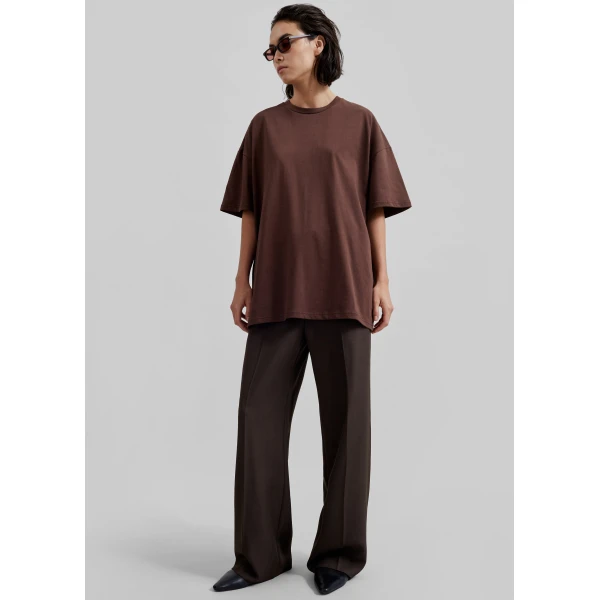 The Frankie Shop Faro Boxy Tee - Brown - Oversized Minimalist Tops in Beige - Shop at Luxury Shoes 