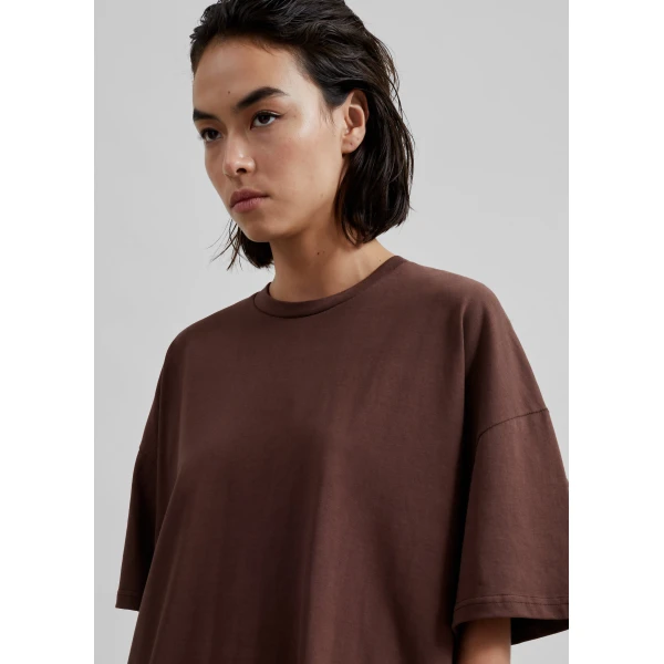 The Frankie Shop Faro Boxy Tee - Brown - Oversized Minimalist Tops in Beige - Shop at Luxury Shoes 