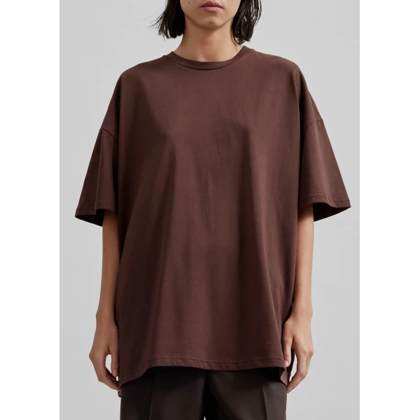 The Frankie Shop Faro Boxy Tee - Brown - Oversized Minimalist Tops in Beige - Shop at Luxury Shoes 