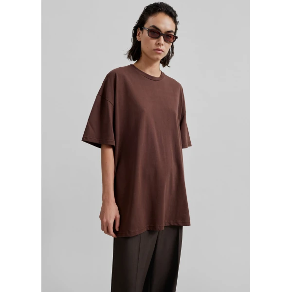 The Frankie Shop Faro Boxy Tee - Brown - Oversized Minimalist Tops in Beige - Shop at Luxury Shoes 