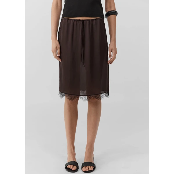 The Frankie Shop Fine Lace Skirt - Bark - Oversized Minimalist Skirts in Beige - Shop at Luxury Shoes 