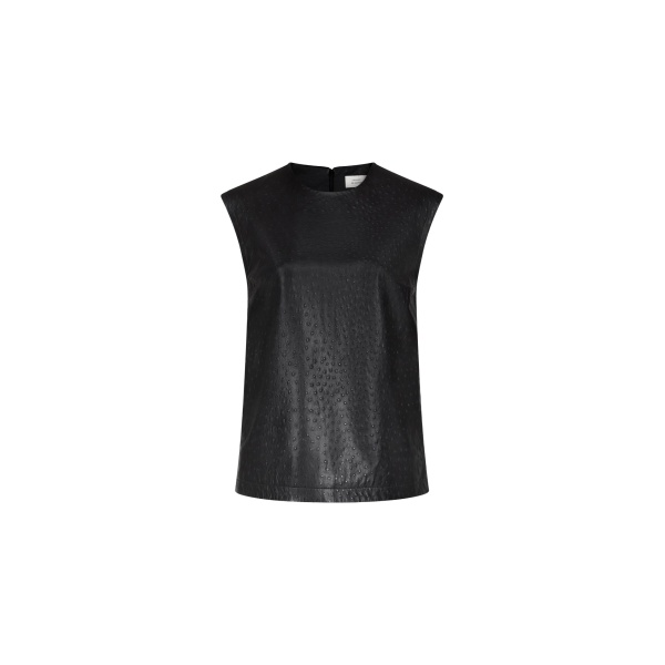 The Frankie Shop Fiza Ostrich-Effect Leather Top - Black - Oversized Minimalist Tops in Black - Shop at Luxury Shoes 