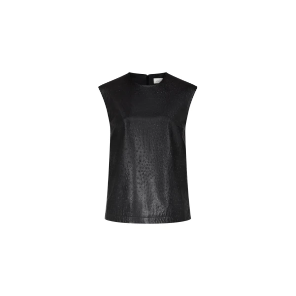 The Frankie Shop Fiza Ostrich-Effect Leather Top - Black - Oversized Minimalist Tops in Black - Shop at Luxury Shoes 