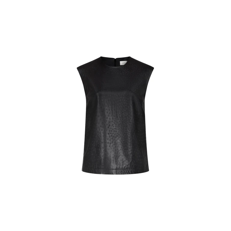 The Frankie Shop Fiza Ostrich-Effect Leather Top - Black - Oversized Minimalist Tops in Black - Shop at Luxury Shoes 
