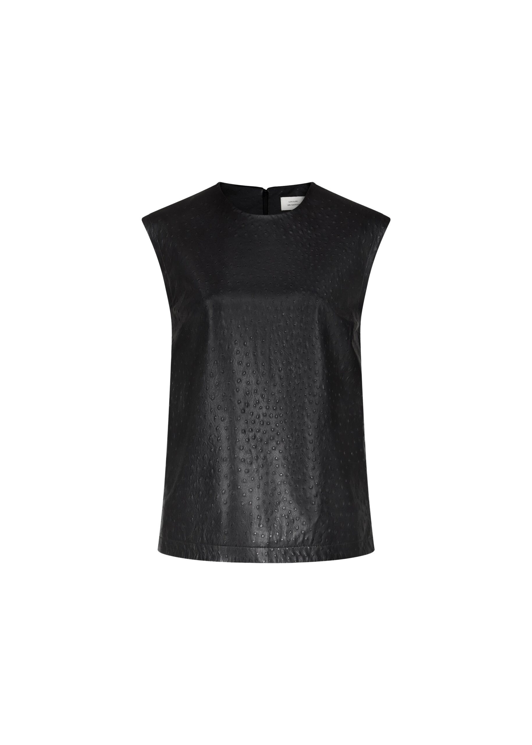 The Frankie Shop Fiza Ostrich-Effect Leather Top - Black - Oversized Minimalist Tops in Black - Shop at Luxury Shoes 