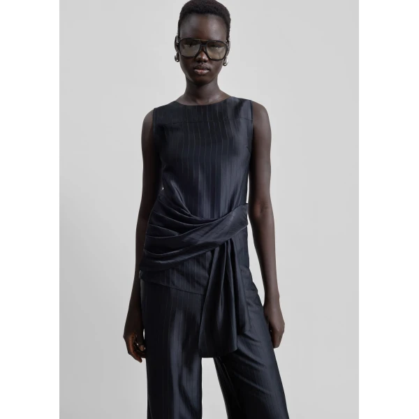 The Frankie Shop Fonda Draped Top - Black - Oversized Minimalist Tops in Black - Shop at Luxury Shoes 