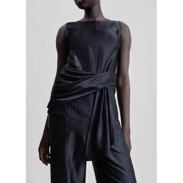 The Frankie Shop Fonda Draped Top - Black - Oversized Minimalist Tops in Black - Shop at Luxury Shoes 