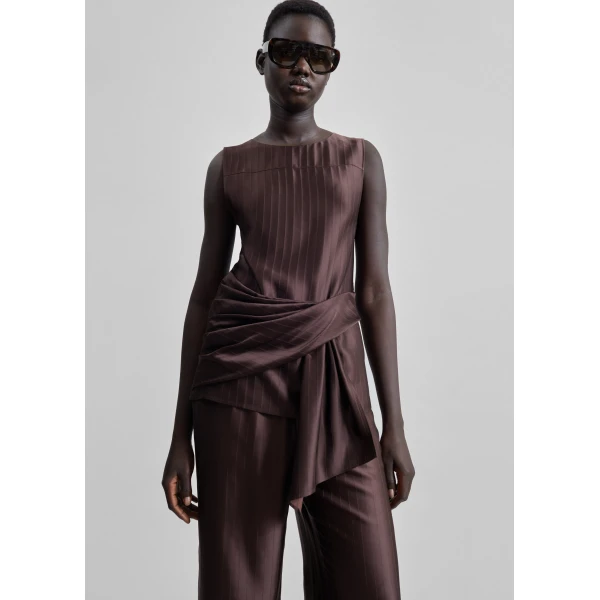 The Frankie Shop Fonda Draped Top – Dark Brown, view 2