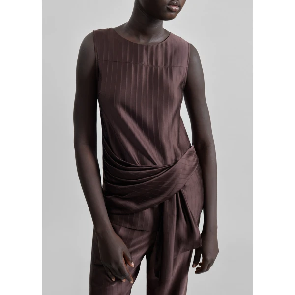 The Frankie Shop Fonda Draped Top – Dark Brown, view 3