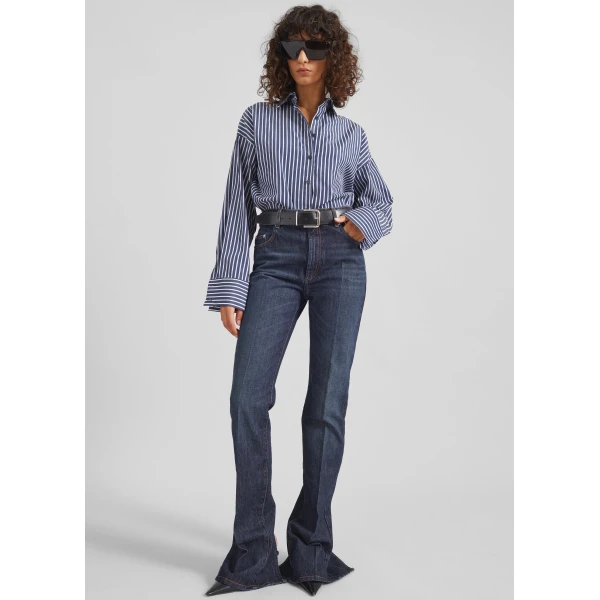 The Frankie Shop Forli Shirt - Navy/White Stripe - Oversized Minimalist Tops in Multicolour - Shop at Luxury Shoes 