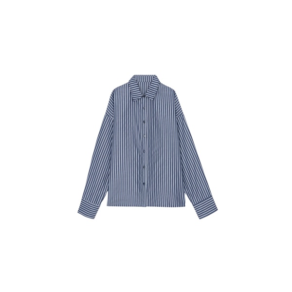 The Frankie Shop Forli Shirt - Navy/White Stripe - Oversized Minimalist Tops in Multicolour - Shop at Luxury Shoes 